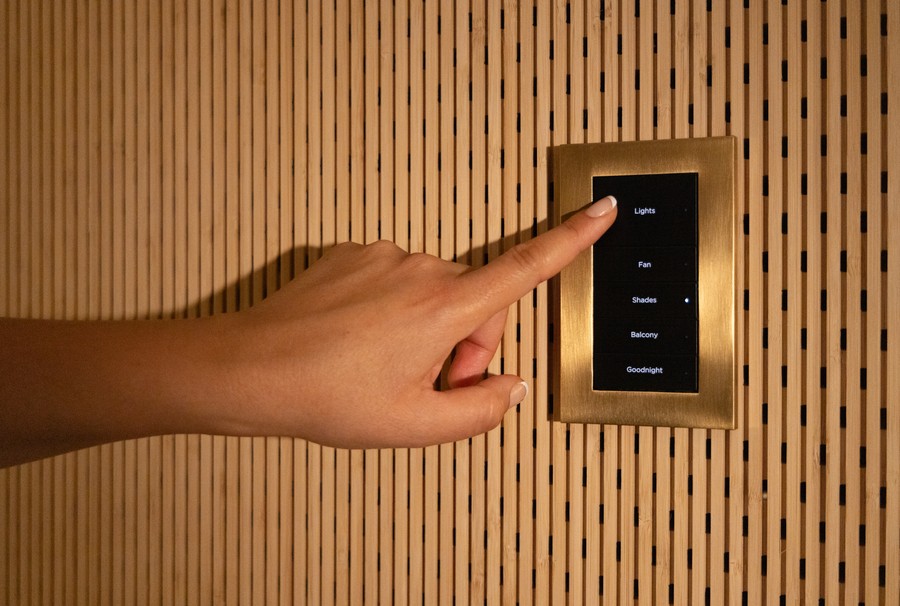 A Control4 Lux lighting control keypad.